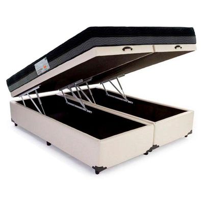 Cama Box Baú Casal Sintético Bipartido + Colchão Ortobom Iso Dupla Face 60x138x188 Cor:branco