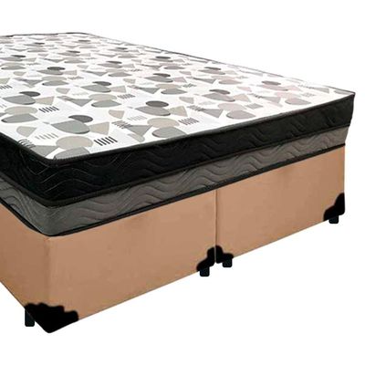 Cama Box Casal Sintético Bipartido + Colchão Ortobom Iso Dupla Face 60x138x188 Cor:bege