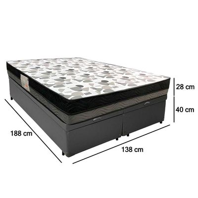 Cama Box Baú Casal Sintético Bipartido + Colchão Ortobom Iso Dupla Face 60x138x188 Cor:cinza