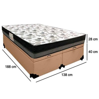 Cama Box Baú Casal Sintético Bipartido + Colchão Ortobom Iso Dupla Face 60x138x188 Cor:bege