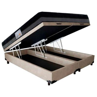 Cama Box Baú Casal Suede Bipartido + Colchão Ortobom Iso Dupla Face 60x138x188 Cor:bege
