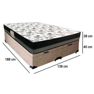 Cama Box Baú Casal Suede Bipartido + Colchão Ortobom Iso Dupla Face 60x138x188 Cor:bege