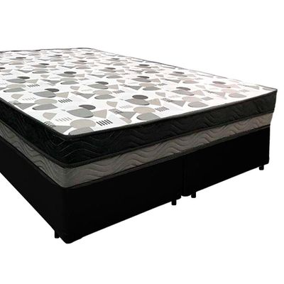 Cama Box Casal Sintético Bipartido + Colchão Ortobom Iso Dupla Face 60x138x188 Cor:preto