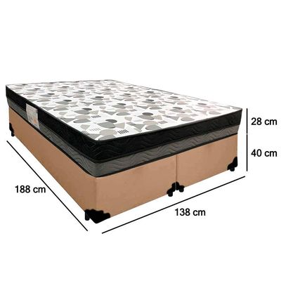 Cama Box Casal Sintético Bipartido + Colchão Ortobom Iso Dupla Face 60x138x188 Cor:bege