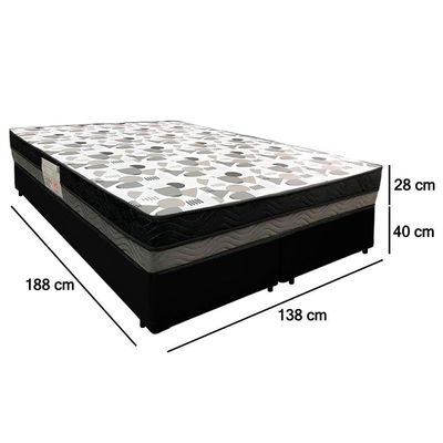 Cama Box Casal Sintético Bipartido + Colchão Ortobom Iso Dupla Face 60x138x188 Cor:preto