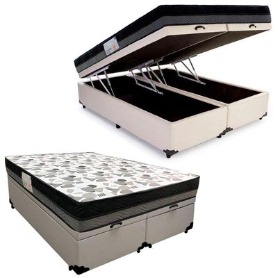 Cama Box Baú Casal Sintético Bipartido + Colchão Ortobom Iso Dupla Face 60x138x188 Cor:branco