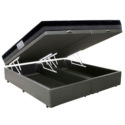 Cama Box Baú Casal Sintético Bipartido + Colchão Ortobom Iso Dupla Face 60x138x188 Cor:cinza
