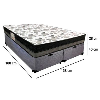 Cama Box Baú Casal Suede Bipartido + Colchão Ortobom Iso Dupla Face 60x138x188 Cor:cinza