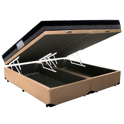 Cama Box Baú Casal Sintético Bipartido + Colchão Ortobom Iso Dupla Face 60x138x188 Cor:bege