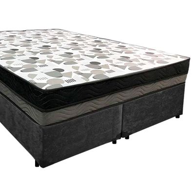 Cama Box Casal Suede Bipartido + Colchão Ortobom Iso Dupla Face 60x138x188 Cor:preto