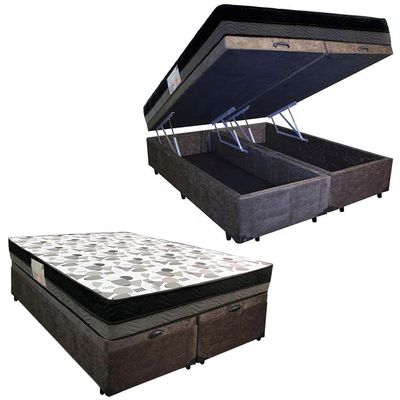 Cama Box Baú Casal Suede Bipartido + Colchão Ortobom Iso Dupla Face 60x138x188 Cor:marrom