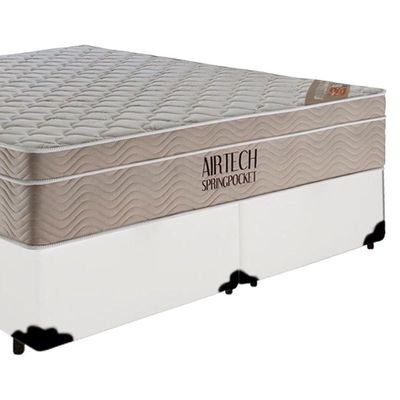 Cama Box Casal Bipartido Sintético + Colchão Ortobom Airtech Molas Ensacadas 65x138x188 Branco