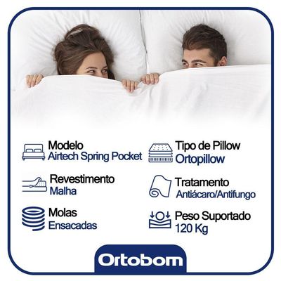 Cama Box Casal Bipartido Sintético + Colchão Ortobom Airtech Molas Ensacadas 65x138x188 Branco