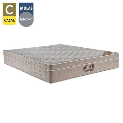 Cama Box Casal Suede Bipartido + Colchão Ortobom Airtech Molas Ensacadas 65x138x188 Cor:cinza