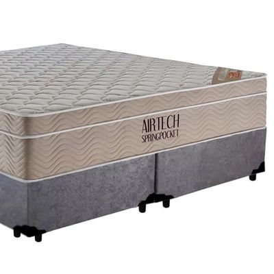 Cama Box Casal Suede Bipartido + Colchão Ortobom Airtech Molas Ensacadas 65x138x188 Cor:cinza
