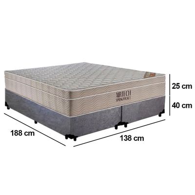 Cama Box Casal Suede Bipartido + Colchão Ortobom Airtech Molas Ensacadas 65x138x188 Cor:cinza