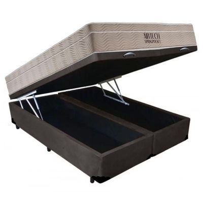 Cama Box Baú Casal Bipartido Sintético + Colchão Ortobom Airtech Molas Ensacadas 65x138x188 Marrom