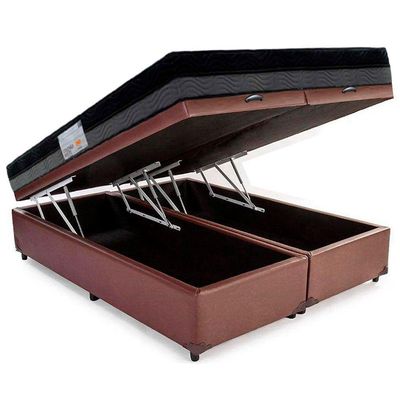 Cama Box Baú Casal Sintético Bipartido + Colchão Ortobom Iso Dupla Face 60x138x188 Cor:marrom