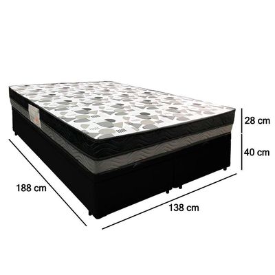 Cama Box Baú Casal Sintético Bipartido + Colchão Ortobom Iso Dupla Face 60x138x188 Cor:preto