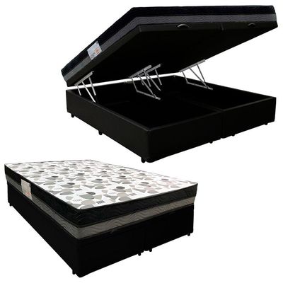 Cama Box Baú Casal Sintético Bipartido + Colchão Ortobom Iso Dupla Face 60x138x188 Cor:preto