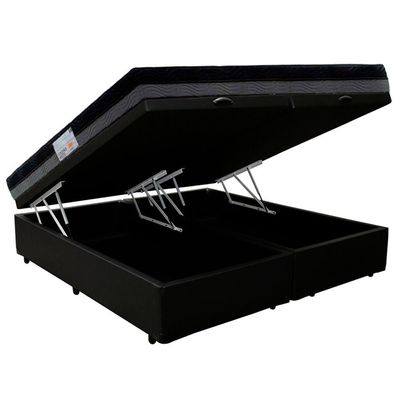 Cama Box Baú Casal Sintético Bipartido + Colchão Ortobom Iso Dupla Face 60x138x188 Cor:preto