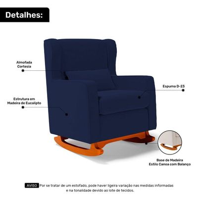 Poltrona De Amamentação E Descanso Zoe Com Base Balanço E Puff Veludo Azul Marinho - Desk Design