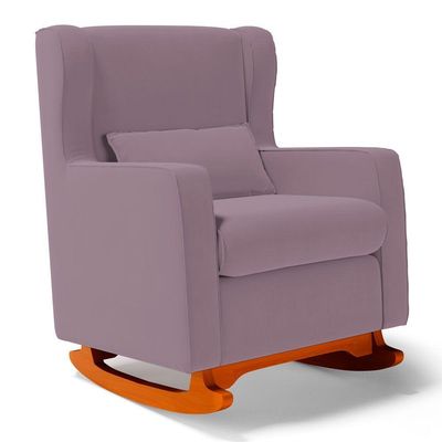 Poltrona De Amamentação E Descanso Zoe Com Base Balanço E Puff Veludo Rosê - Desk Design