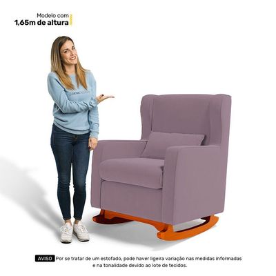 Poltrona De Amamentação E Descanso Zoe Com Base Balanço E Puff Veludo Rosê - Desk Design