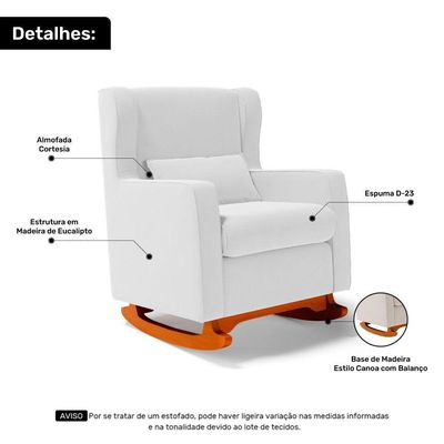 Poltrona De Amamentação E Descanso Zoe Com Base Balanço E Puff Sintético Branco - Desk Design