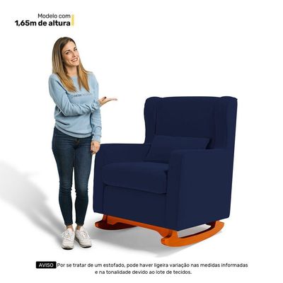 Poltrona De Amamentação E Descanso Zoe Com Base Balanço E Puff Veludo Azul Marinho - Desk Design