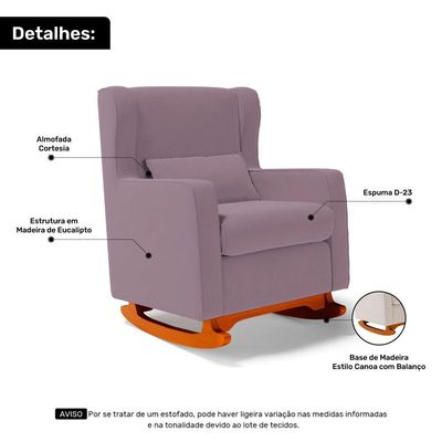 Poltrona De Amamentação E Descanso Zoe Com Base Balanço E Puff Veludo Rosê - Desk Design