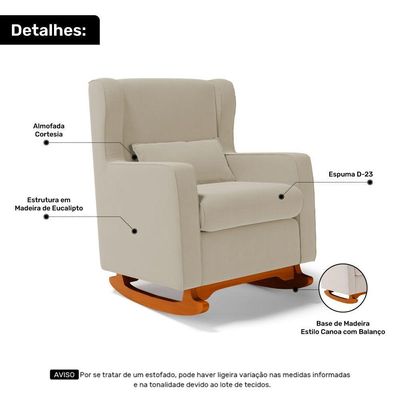 Poltrona De Amamentação E Descanso Zoe Com Base Balanço Suede Bege - Desk Design