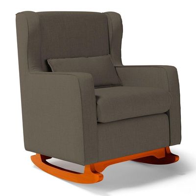 Poltrona De Amamentação E Descanso Zoe Com Base Balanço E Puff Linho Cacau - Desk Design