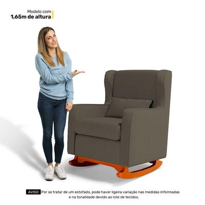 Poltrona De Amamentação E Descanso Zoe Com Base Balanço E Puff Linho Cacau - Desk Design