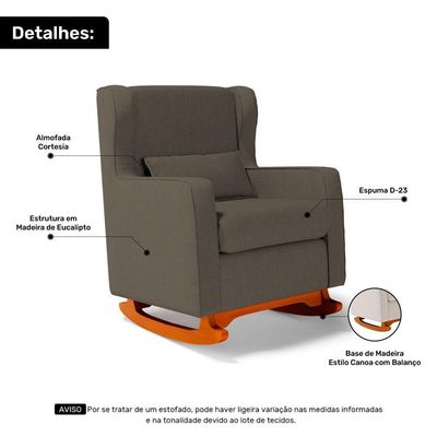 Poltrona De Amamentação E Descanso Zoe Com Base Balanço E Puff Linho Cacau - Desk Design