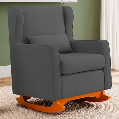 Poltrona De Amamentação E Descanso Zoe Com Base Balanço Linho Cinza - Desk Design