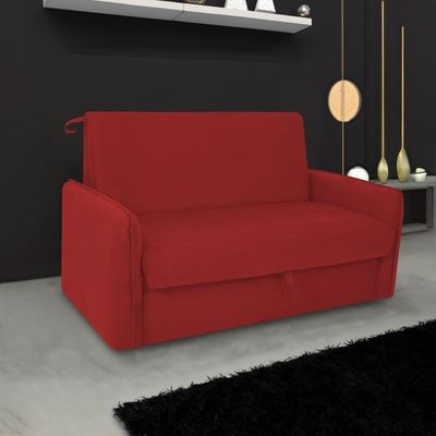 Sofá Cama Para Sala De Estar Zaia Com Baú Suede Matrix - Goiaba Goiaba