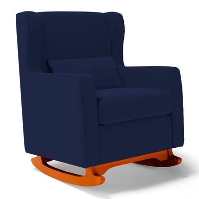 Poltrona De Amamentação E Descanso Zoe Com Base Balanço E Puff Sintético Azul Marinho - Desk Design