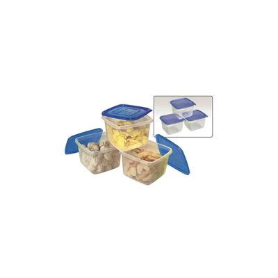 Conjunto de Potes São Bernardo Multiclick em Plástico Quadrado com Tampa Azul com 3 Peças 2,6L UNICA