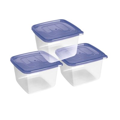 Conjunto de Potes São Bernardo Multiclick em Plástico Quadrado com Tampa Azul com 3 Peças 2,6L UNICA