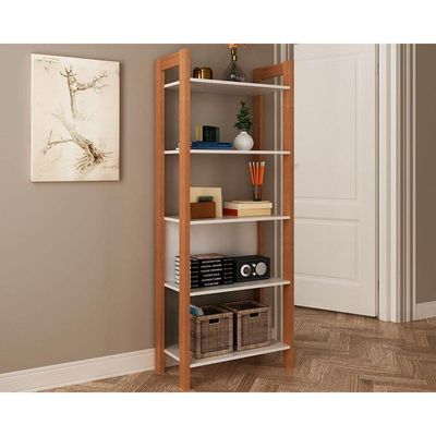 Guarda Roupa Closet Solteiro AZ1005 Armário c/ 5 Prateleiras Amêndoa/Branco - Tecno Mobili