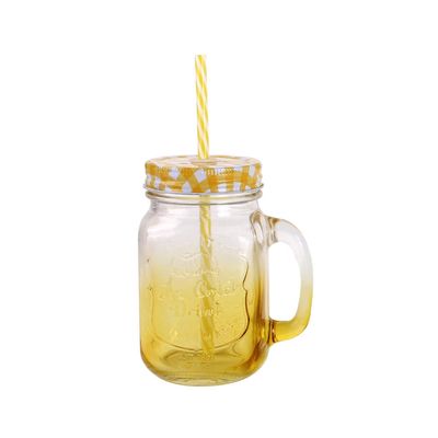 Copo Le Degradê com Canudo em Vidro Amarelo 450ml UNICA