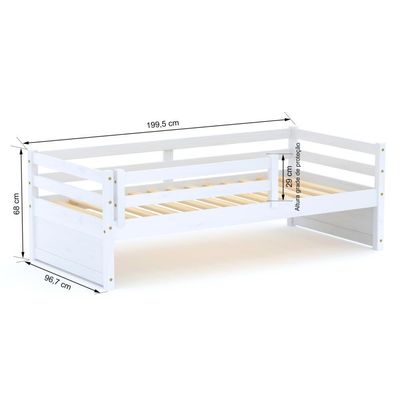 Cama Solteiro Eco Com Grade De Proteção Madeira Maciça Branco Mobilistore
