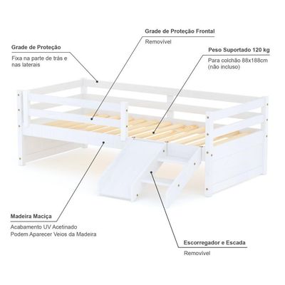 Cama Solteiro Infantil Eco E Mini Escada/escorregador Branco Mobilistore