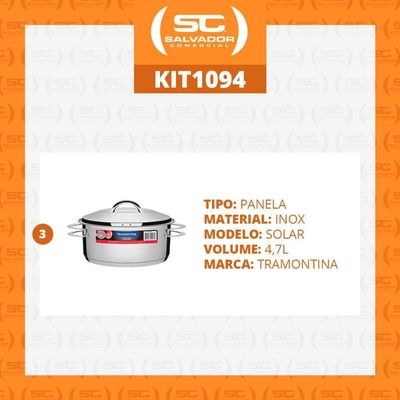 Kit - 3 Panelas Aço Inox Fundo Triplo Solar 4,7l Pit 1 - Tramontina