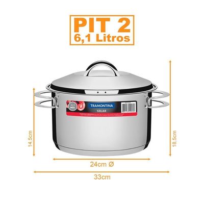 Kit - Jogo De Panelas Solar 2 Pçs Inox Pit 1, 2 - Tramontina