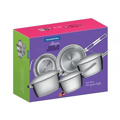 Kit - Faqueiro Premium 3 Pecas + 1 Jogo De Panelas Inox Allegra 5 Pecas - Tramontina