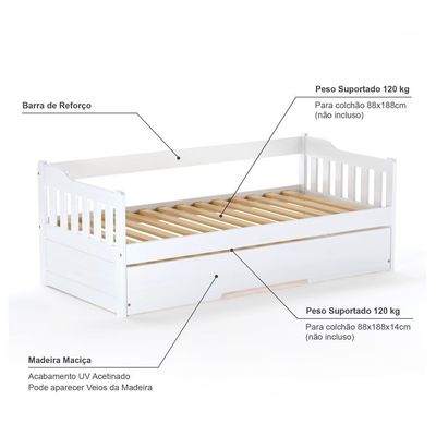 Bicama Infantil Madeira Maciça Branco Mobilistore