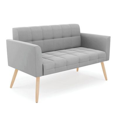 Kit 1 Sofá Namoradeira E 2 Poltronas Elisa Suede Cinza Pés Palito Natural - D'rossi