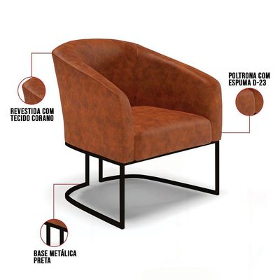Poltrona Stella Corano Base Industrial Preto - D'Rossi Cor Nozes
